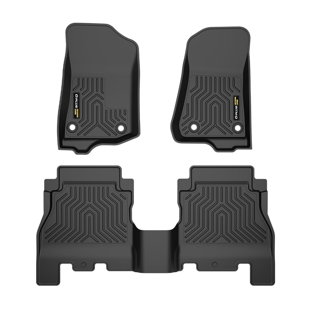 G-PLUS Floor Mats Compatible with Jeep Wrangler JL Unlimited 4 Door Only 2018-2024 (Not Fit for JK or 4XE) All Weather Full Cover Protection Front 1st & 2nd Row Floor Liner Cargo Liners Black