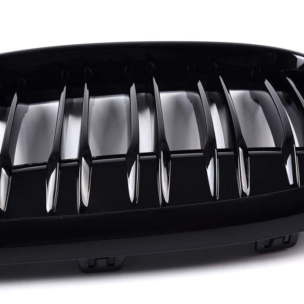 Front Kidney Grille Replacement For BMW X1 F48 F49 2016-2020 Double Line Glossy Black Grill One Pair