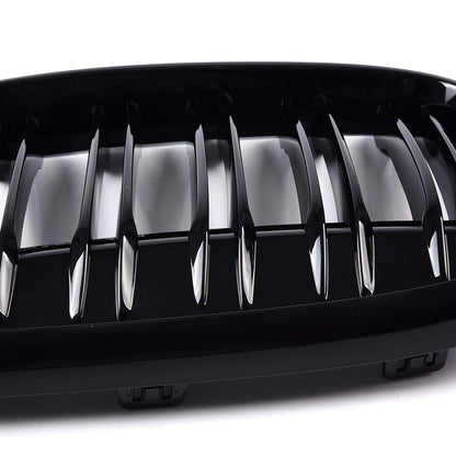 Front Kidney Grille Replacement For BMW X1 F48 F49 2016-2020 Double Line Glossy Black Grill One Pair
