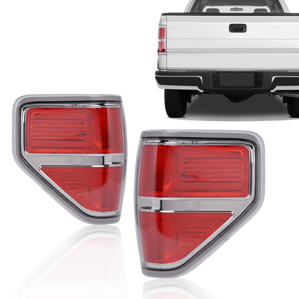 G-PLUS Driver and Passenger Side Headlights & Tail lights Compatible with Ford F150 2009-2014 (Clear Lens Black Housing Clear Reflector Headlights + Tail lights)