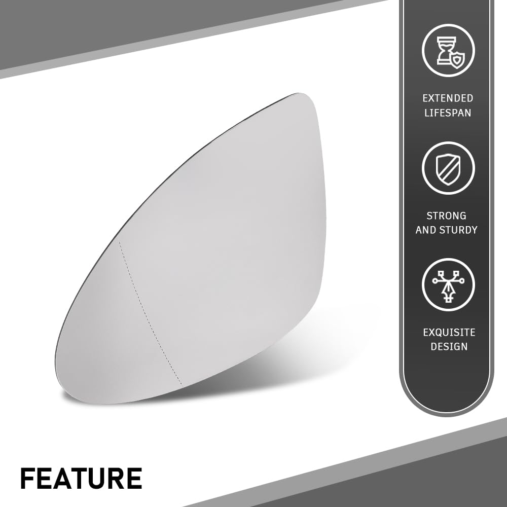 G-PLUS Left Rear View Mirror Glass, Compatible with Porsche Cayenne 2011-2017 with Heat, Driver Side, 958-731-521-20, 95873152121, 95873152120