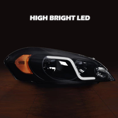 G-PLUS LED Headlights Assembly Fit Chevy Monte Carlo 2006 2007/Chevy Impala 2006-2013/Chevy Impala Limited 2014-2016 DRL Corner Headlamps Smoky Lens Black Housing Amber Reflector,faros delanteros