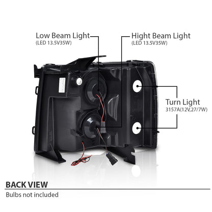 G-PLUS LED Tube Dual Projector Headlights Assembly,Fit Chevy Silverado 1500 2007-2013/Fit Silverado 2500 3500 & HD 2007-2014,Clear Lens Chrome Housing Clear Reflector,faros delanteros