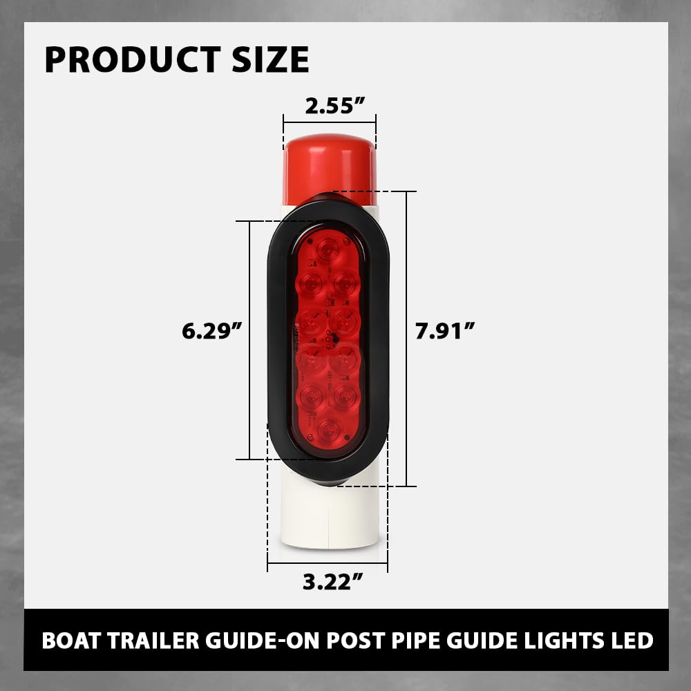G-PLUS Boat Trailer Guide-on Post Pipe Guide Lights LED Compatible with Standard 2" PVC for Guide ons Post Sealed Submersible Turn Signal Brake Marker Reverse