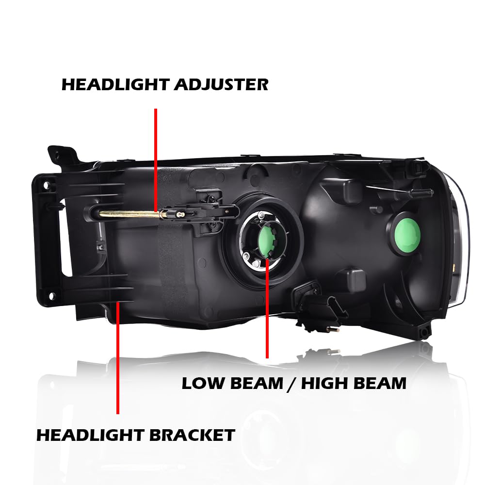 G-PLUS Headlights Assembly Compatible with Dodge Ram 1500 2002-2005/Compatible with Dodge Ram 2500 3500 2003-2005 Headlamps Pair Clear Lens Black Housing Clear Reflector,faros delanteros