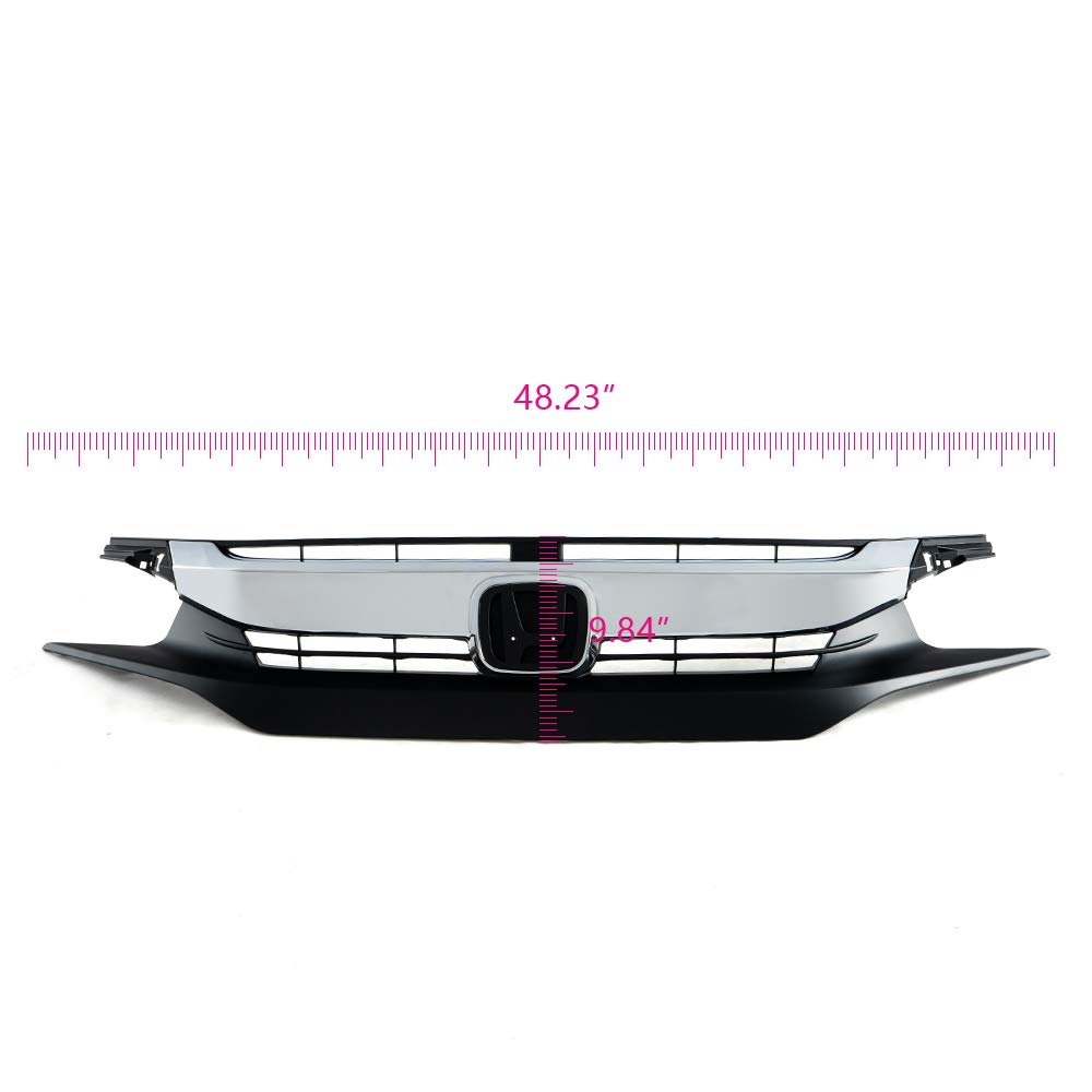 G-PLUS Factory Style Gloss Front Upper Bumper Grille Hood Compatible With CIVIC 16-18 GRILLE （Chrome）