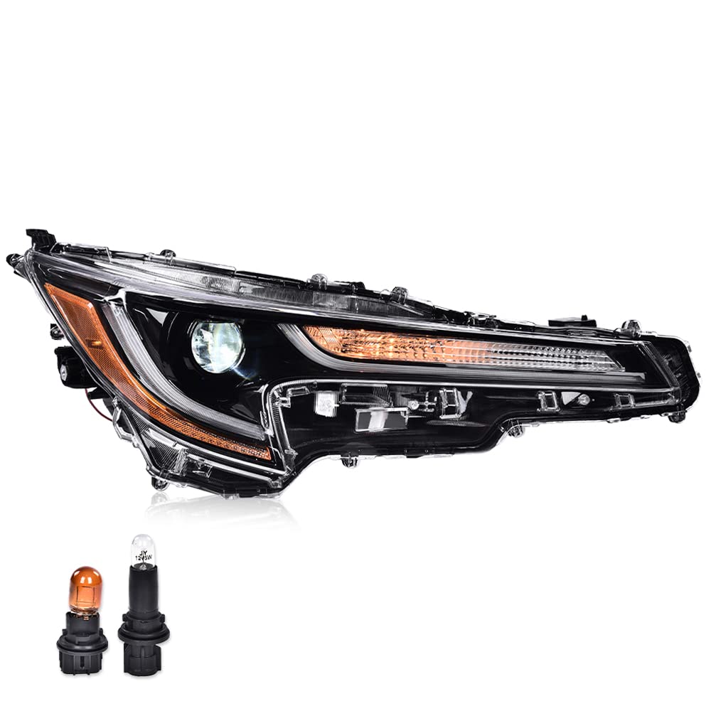 G-PLUS Headlight LED Compatible with Toyota Corolla L LE 2020 2021 DRL Right Passenger Side Headlamp Clear Lens Chrome Housing Amber Reflector Bumper Headlamps,faros delanteros