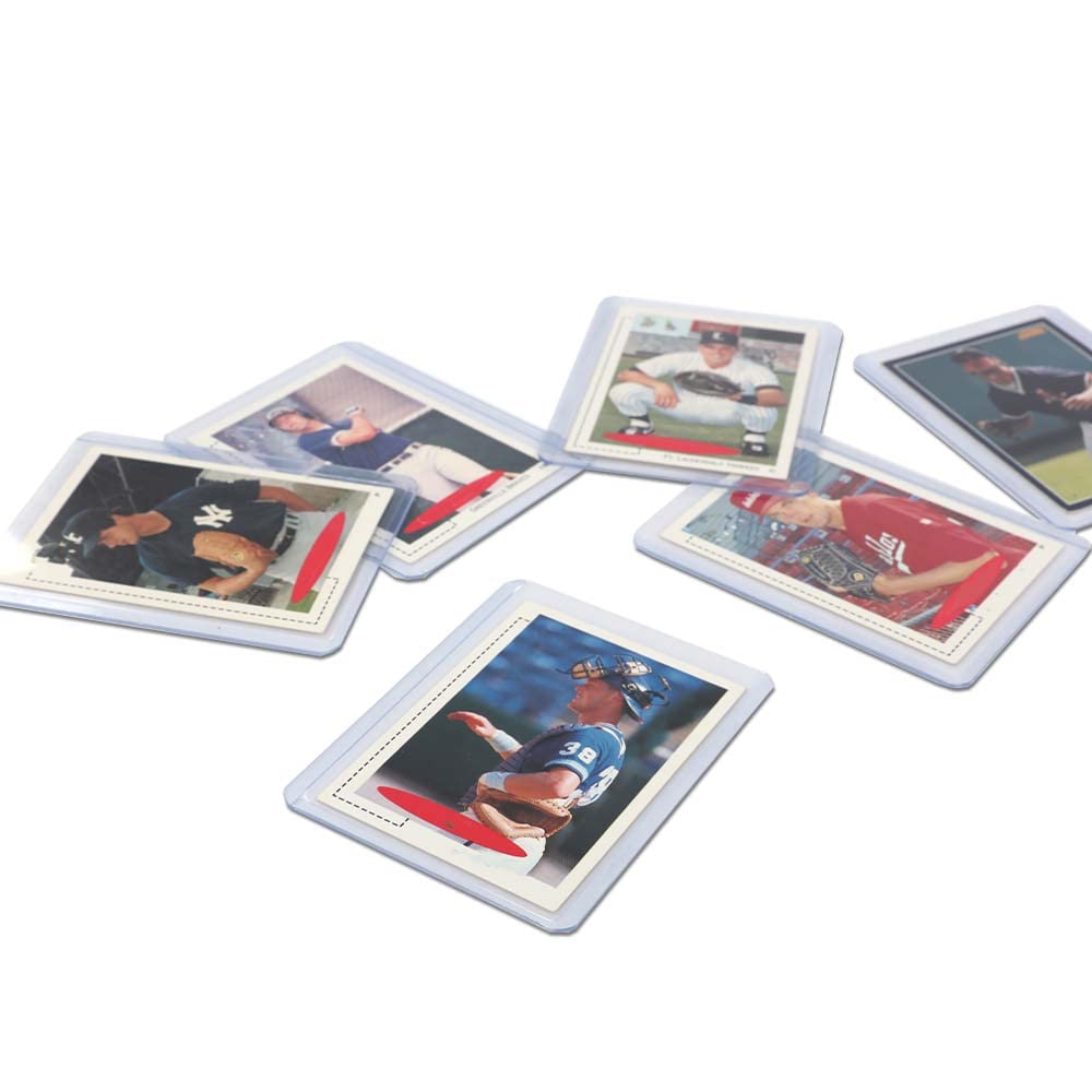 G-PLUS 100 Counts 3"X4" Card Sleeves Baseball Card Protectors,Hard Plastic Sportcards Football Game Card Holder,Collecting Trading Clear Card Sleeves 1.5MM(100 Hard Sleeves + 100 Soft Sleeves)
