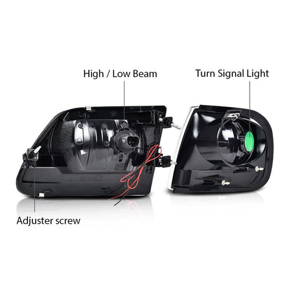 G-PLUS LED DRL Strip Headlights & Corner Parking Lights Fit Ford F150 1998-2003/Fit Ford Expedition 1997-2002/Fit 1997-1999 F250 Headlamps Clear Lens Chrome Housing Amber Reflector,faros delanteros