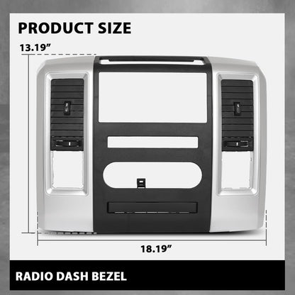 G-PLUS Radio Climate Control Bezel Trim Center Vent Compatible with Dodge Ram 2009 2010 2011 2012 Silver