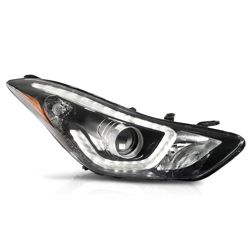 G-PLUS Headlight DRL LED Projector Right Passenger Compatible with Hyundai Elantra 2014-2016 Clear Lens Black Housing Amber Reflector Bumper Headlamps,faros delanteros