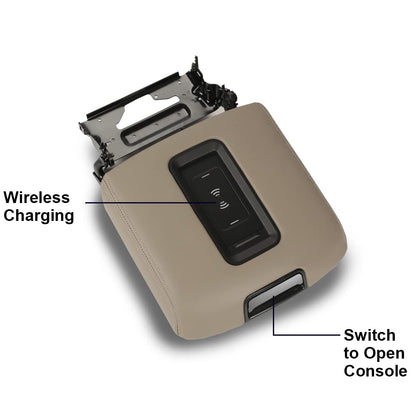 G-PLUS Center Console Armrest Lid w/Wireless Charger Compatible with 2015-2019 Chevy Tahoe/Suburban GMC Yukon/Yukon XL (Brown)
