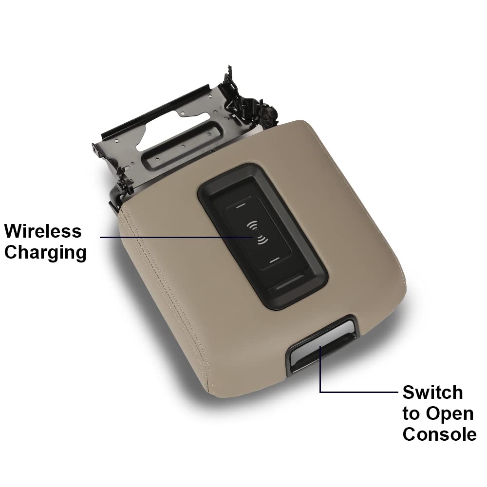 G-PLUS Brown Center Console Armrest Lid w/Wireless Charger Compatible with 2015 2016 2017 2018 2019 Chevy Tahoe/Suburban GMC Yukon/Yukon XL