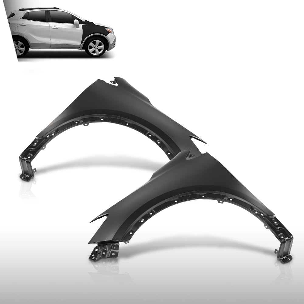 G-PLUS Front Left+Right Fender Primed Steel Compatible with Buick Encore (submodel: Base, Convenience, Leather, Premium) 2013-2016 without Turn Signal Light Hole 95031571, 95031570 Black
