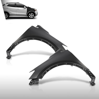 G-PLUS Front Left+Right Fender Primed Steel Compatible with Buick Encore (submodel: Base, Convenience, Leather, Premium) 2013-2016 without Turn Signal Light Hole 95031571, 95031570 Black