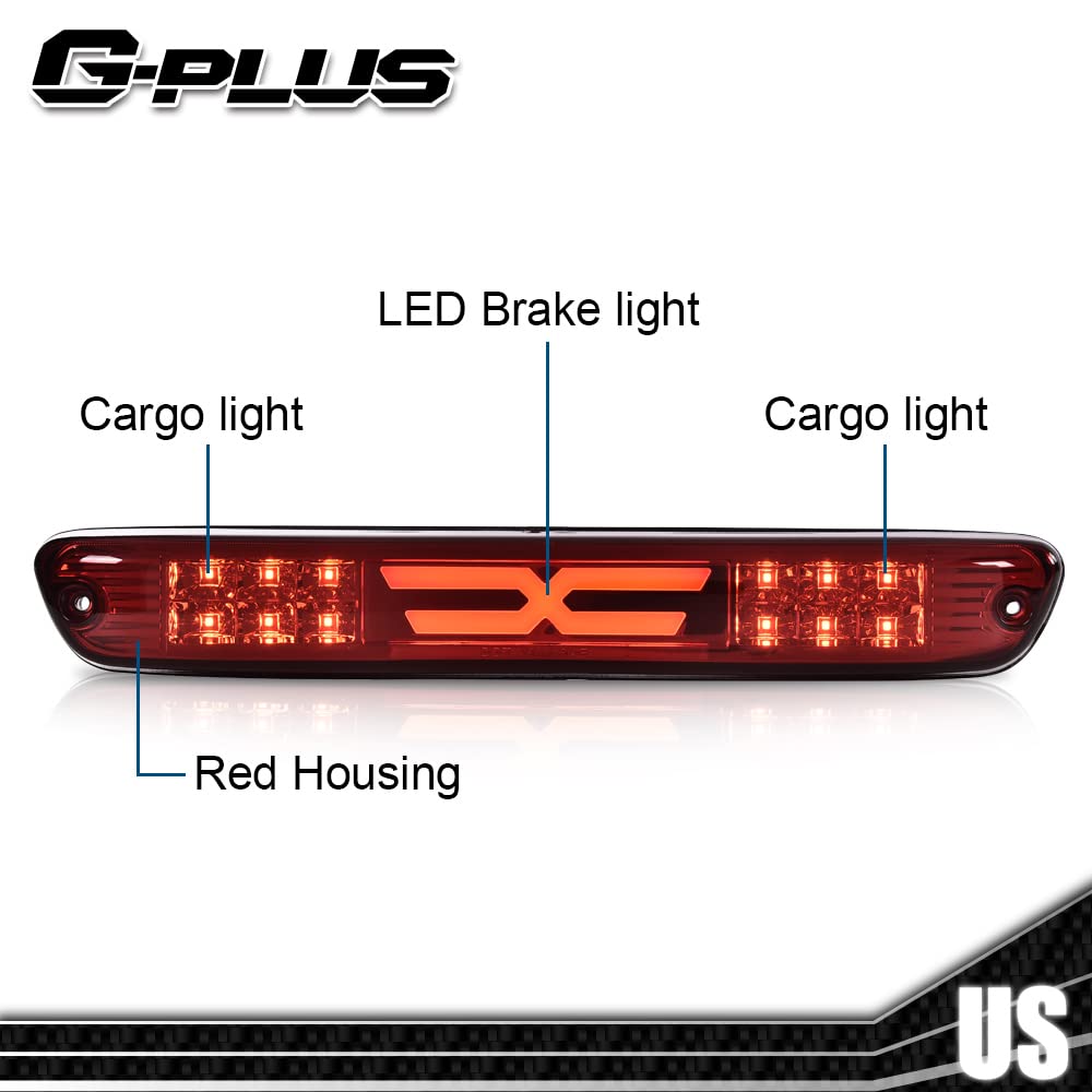G-PLUS LED 3rd Third Center High Mount X Stop Light Lamp Compatible with 2004-2012 Chevy Colorado/GMC Canyon 2006-2008 Isuzu I-Series 3D LED Bar Tail Brake Light 15286505