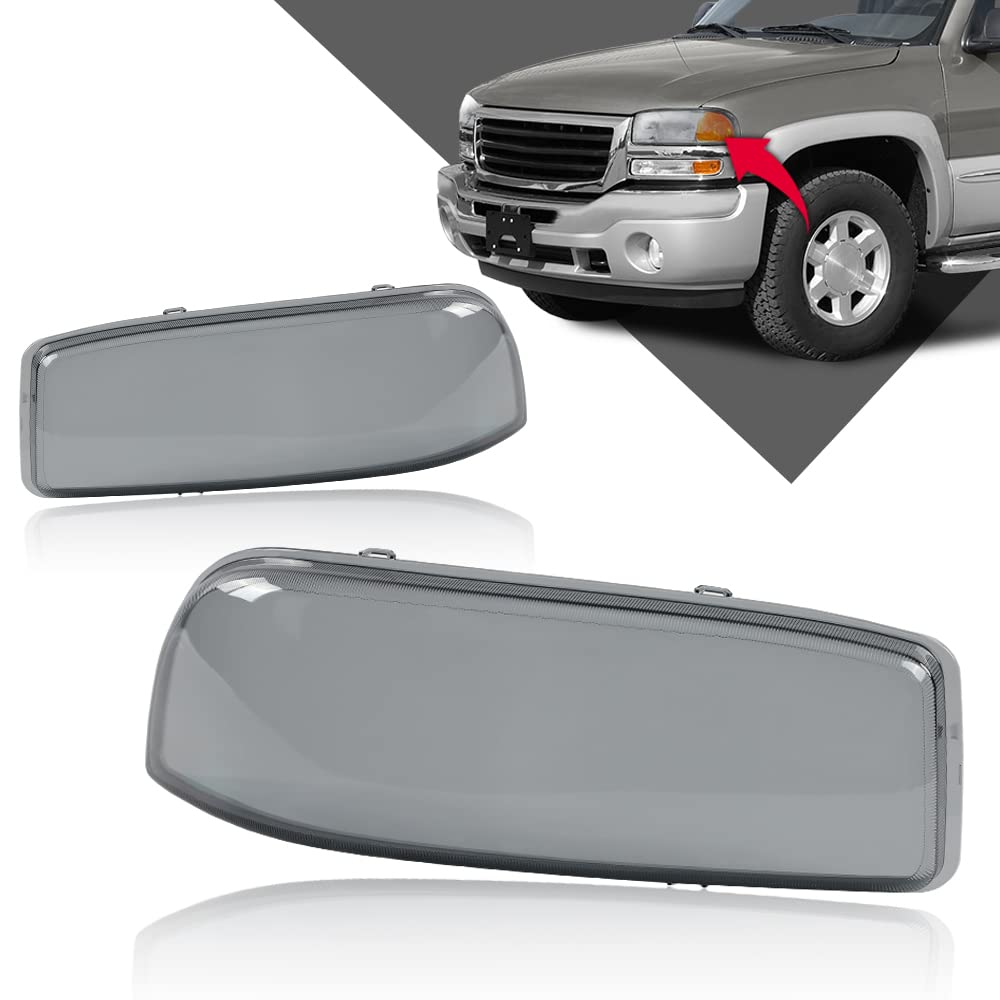 G-PLUS Headlight Bumper Lamps Cover Chrome Smoke Compatible with 1999-2007 GMC Sierra 1500.2001-2007 GMC Sierra 1500/2500 HD/3500 15850352 15850351