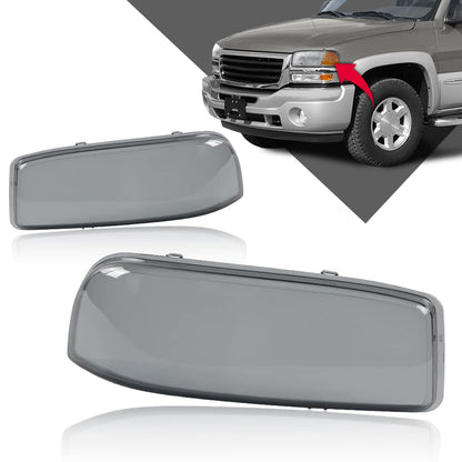 G-PLUS Headlight Bumper Lamps Cover Chrome Smoke Compatible with 1999-2007 GMC Sierra 1500.2001-2007 GMC Sierra 1500/2500 HD/3500 15850352 15850351