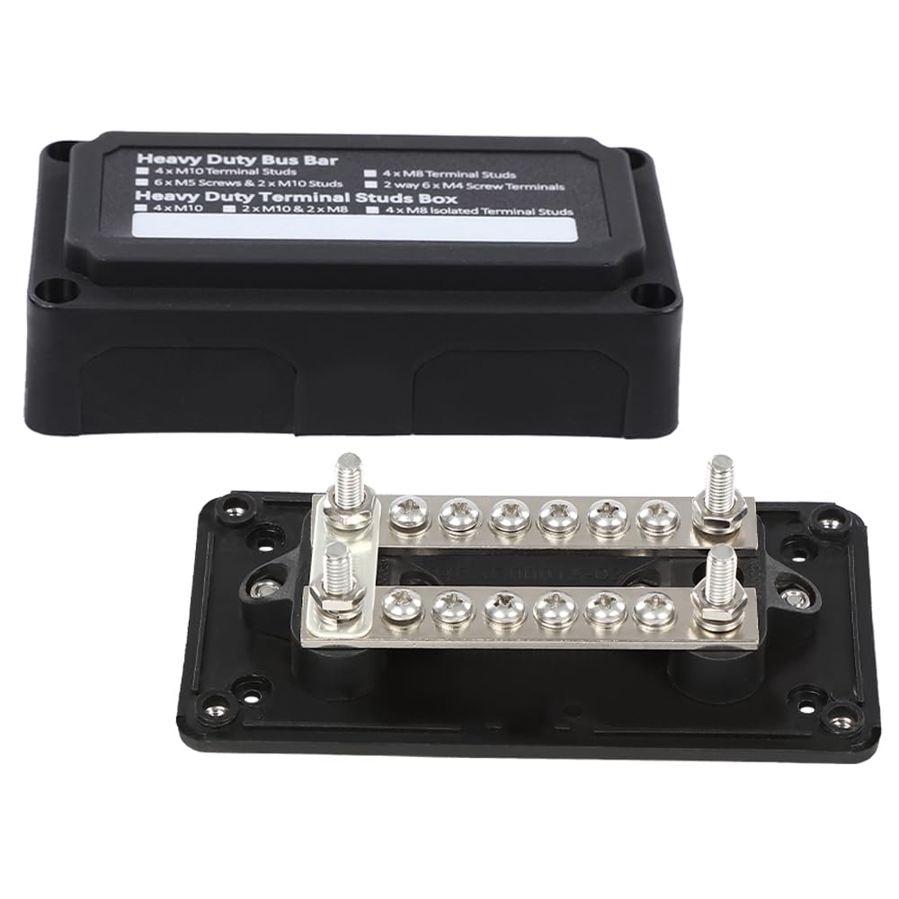 G-PLUS Nylon 30 Fiberglass Black Distribution Box 12 Terminal Ground Power Distribution Junction Block Kit 12V 100A