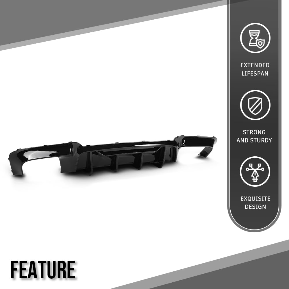 G-PLUS Rear Diffuser Compatible with BMW 5 Series F10 535i M5 M Sport 2012 2013 2014 2015 2016 Rear Bumper Diffuser Gloss Black
