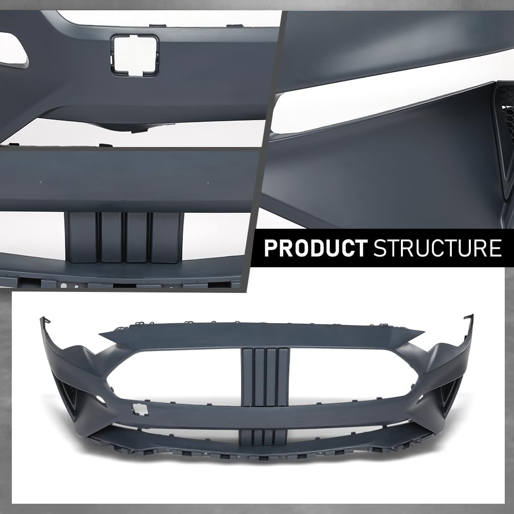 G-PLUS Front Bumper Cover Fascia Compatible with Ford Mustang 2018 2019, JR3Z17D957DAPTM, FO1000746, Primed Black