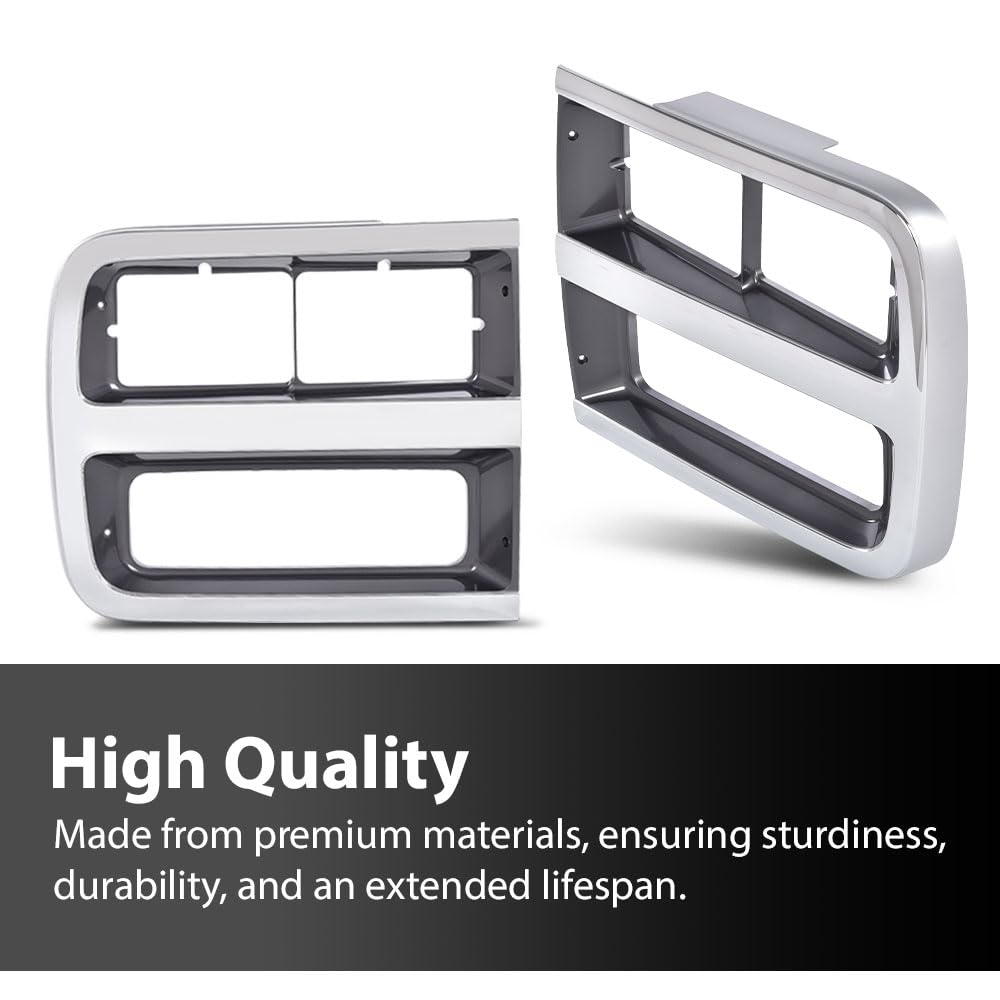 G-PLUS Front Headlight Headlamp Bezel Trim Chrome Surround Pair Compatible with Chevy G10 G20(submodel: Beauville, Chevy Van, Sportvan) 1992-1995/Fit Chevy G30 1992-1996 Headlight Bezel Silver