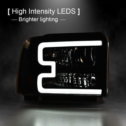 G-PLUS LED Bar Headlights Assembly Fit Ford F250 F350 F450 F550 Super Duty 2005-2007,Fit Ford Excursion 2005 Smoke Lens Black Housing DRL Headlamps w/Wiring,faros delanteros