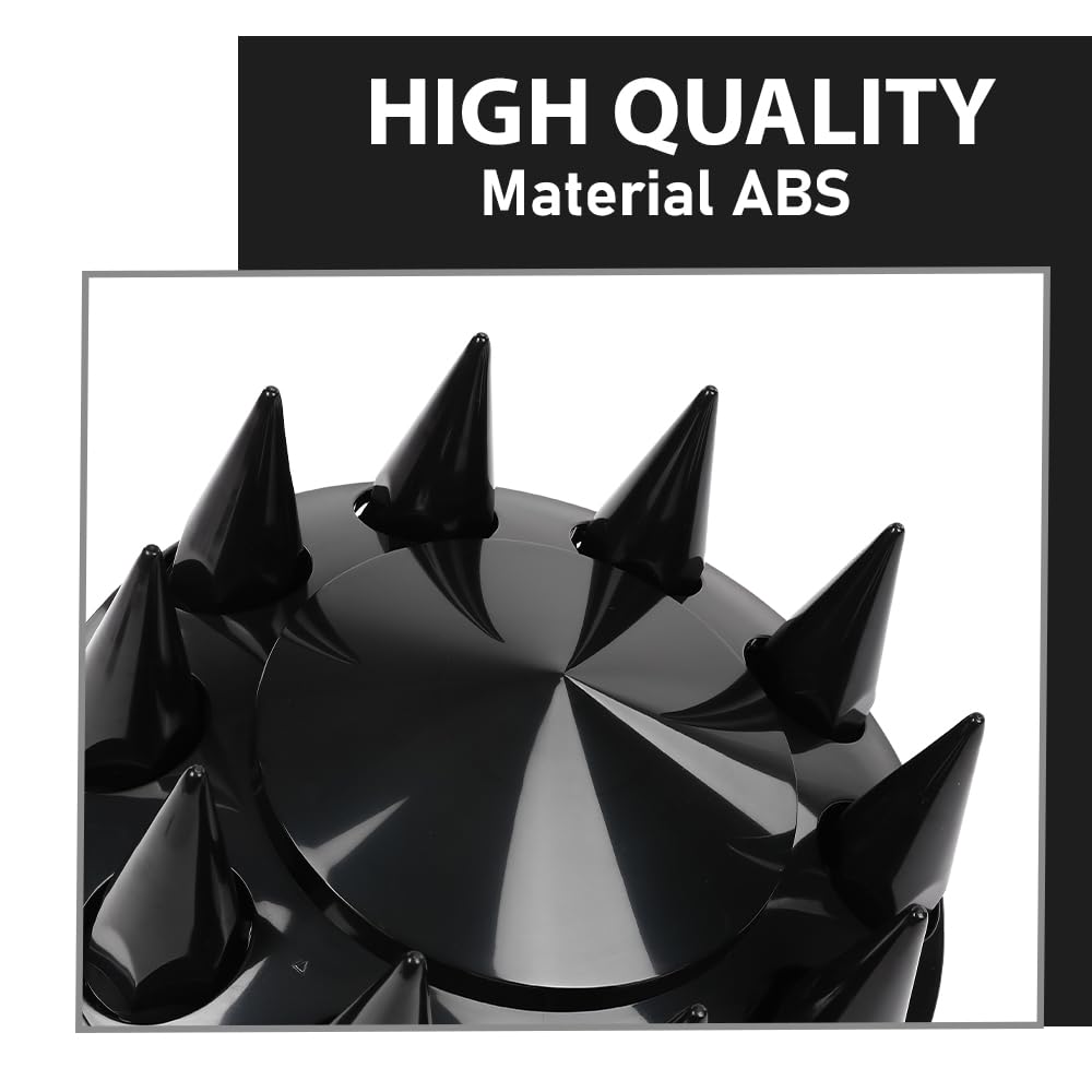 G-PLUS Front Wheel Covers 33mm Spiked Hub Axle Compatible with Semi-Trucks 22.5" and 24.5" Wheels, ABS Plastic Black Pair Semi Truck Hub Covers