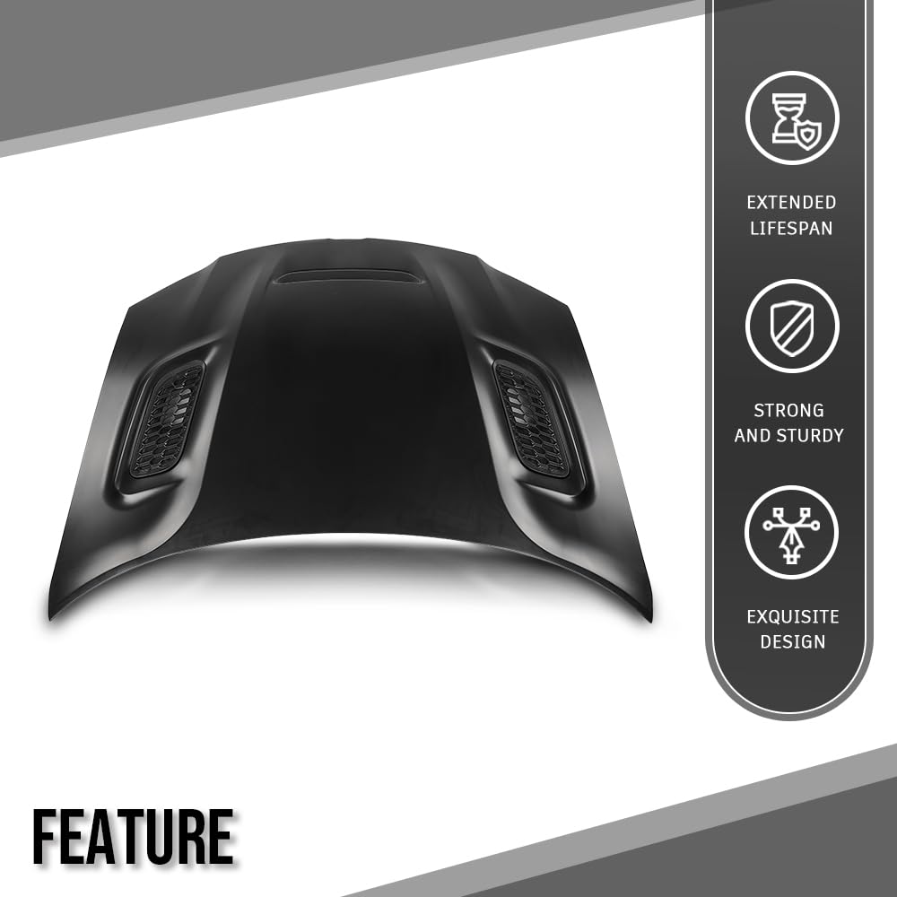 G-PLUS Front Hood Panel Compatible with Chrysler 300 2015 2016 2017 2018 2019 2020 2021 2022 2023 Black
