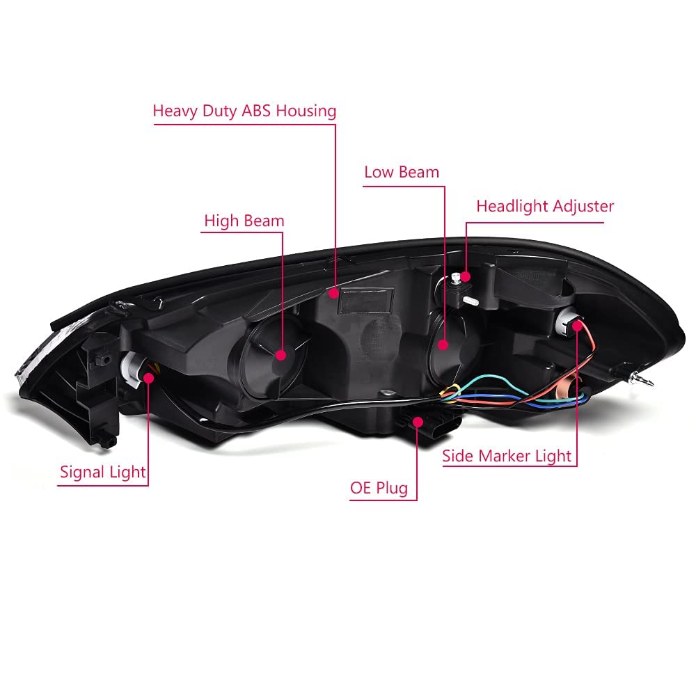 G-PLUS Headlights Assembly, Fit 2006-2007 Chevy Monte Carlo/2006-2013 Chevy Impala/2014-2016 Chevy Impala Limited Bumper Headlamps, Clear Lens Black Housing Clear Reflector,faros delanteros