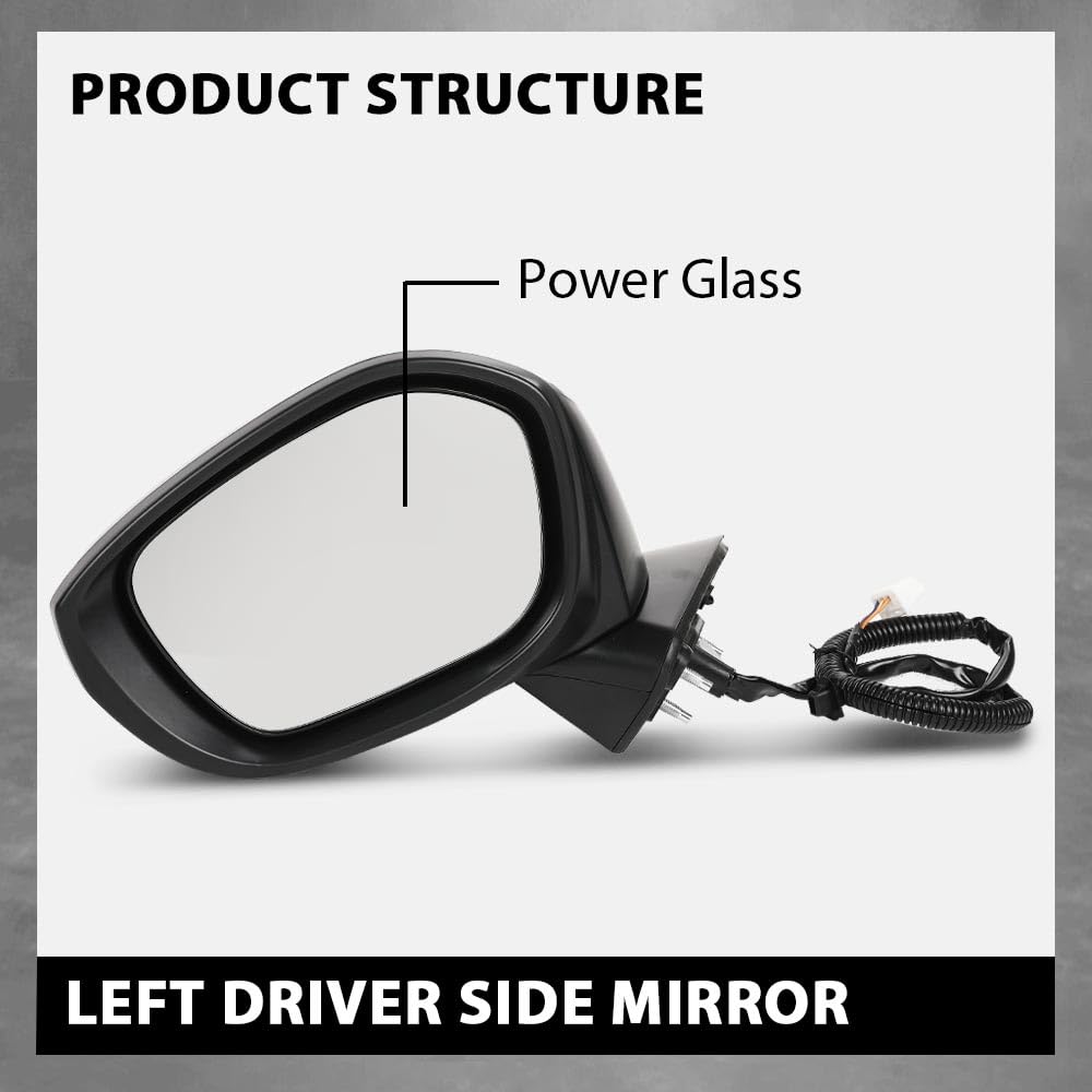 G-PLUS Power Mirror w/ 3-Pin Left Driver Side Compatible with Honda Civic LX/Sport 2022-2023 Manual Folding 76258T20A01-PFM HO1320350 Glossy Black