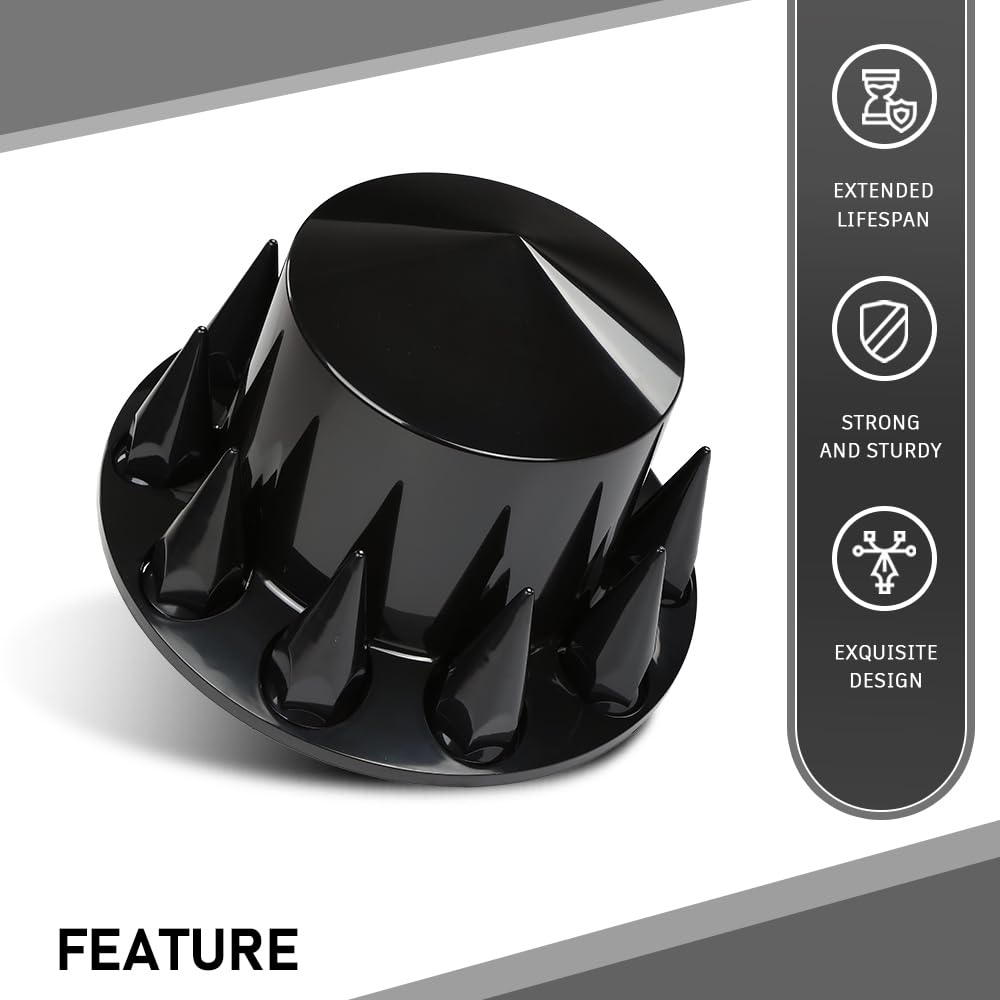 G-PLUS Rear Wheel Cover Axle 33mm Spiked Hub Cover Kit Compatible with Semi-Trucks 22.5" and 24.5" Wheels ABS Plastic Black