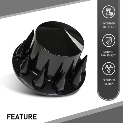 G-PLUS Rear Wheel Cover Axle 33mm Spiked Hub Cover Kit Compatible with Semi-Trucks 22.5" and 24.5" Wheels ABS Plastic Black
