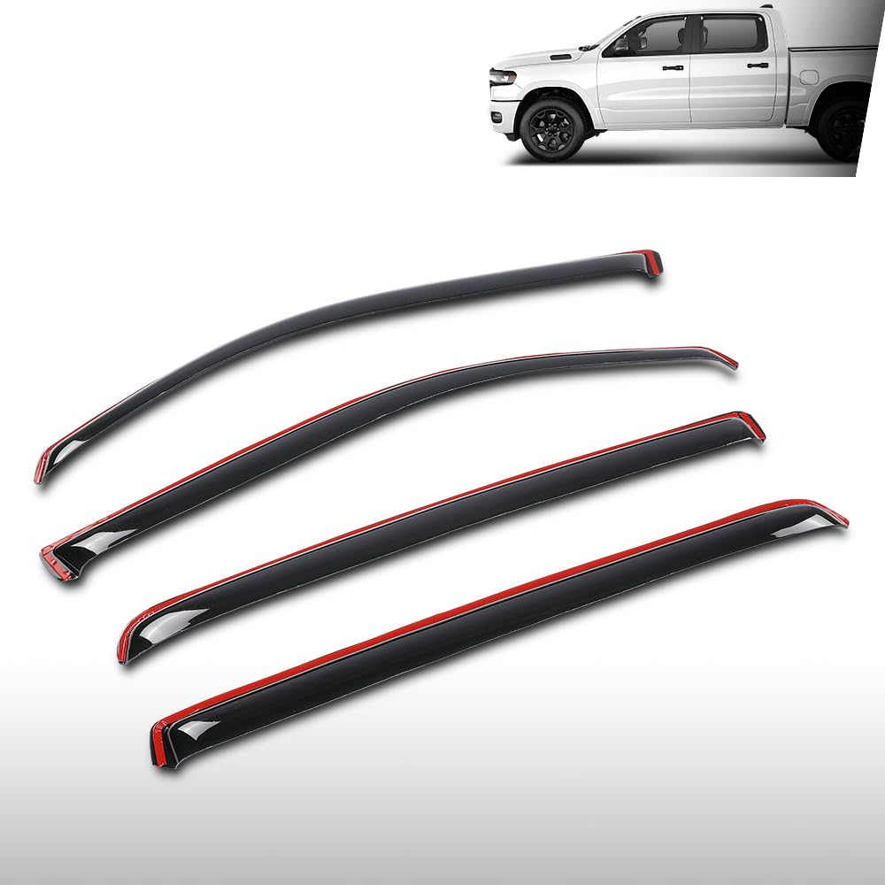 G-PLUS in-Channel Auto Vent Window Visor 4pcs Compatible with Dodge Ram 1500 Crew Cab 2019-2025 Not Fit Classic Body Style or Quad Cab in-Channel Rain Guards Smoke