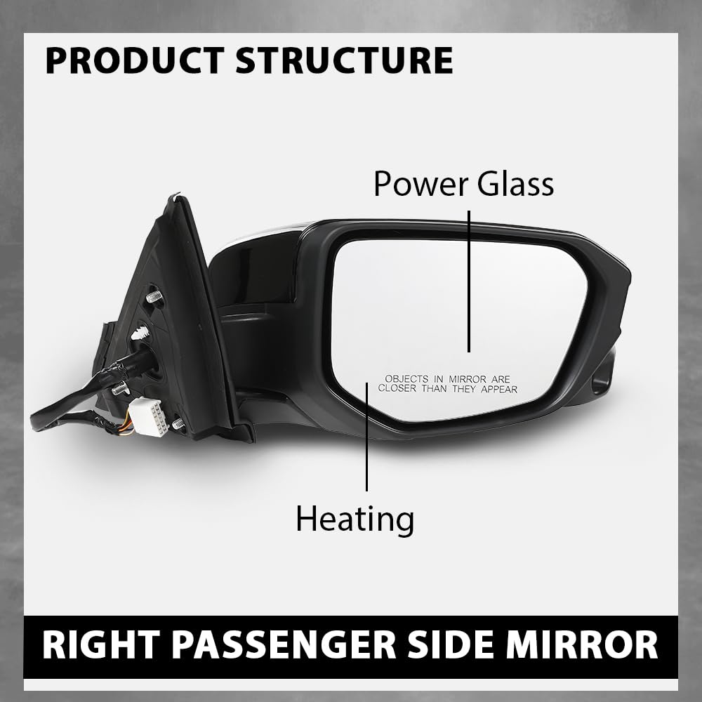 G-PLUS Power Heated View Camera Side Mirror w/ 11-Pin Right Passenger Side Compatible with Honda Civic Sedan 2016-2020 Manual Folding 76201TBAA11ZF 76208TBCA02ZA Glossy Black