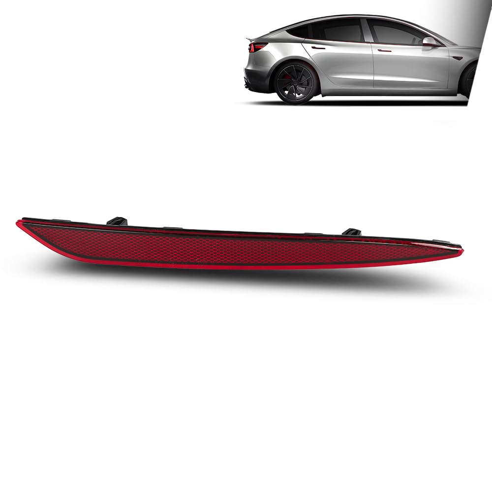 G-PLUS Rear Bumper Reflector Lamp Right Side Compatible with Tesla Model 3 2017-2023 1077407-00-F, 107740700F Red