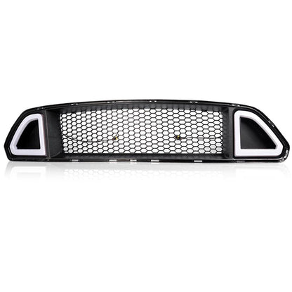 G-PLUS Mesh Front Bumper Upper Hood Grille Compatible with Ford Mustang 2015 2016 2017 Grill with DRL LED Accent Vent Lights