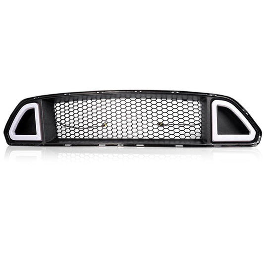 G-PLUS Mesh Front Bumper Upper Hood Grille Compatible with Ford Mustang 2015 2016 2017 Grill with DRL LED Accent Vent Lights