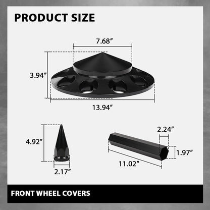 G-PLUS Front Wheel Covers 33mm Spiked Hub Axle Compatible with Semi-Trucks 22.5" and 24.5" Wheels, ABS Plastic Black Pair Semi Truck Hub Covers
