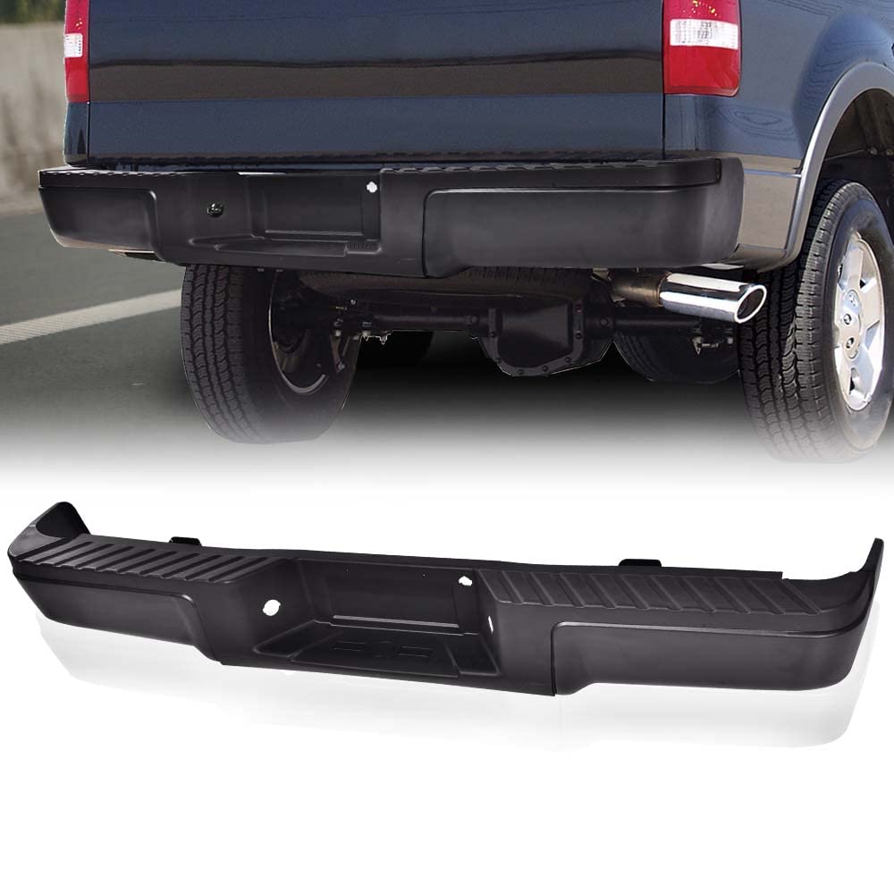 G-PLUS Rear Step Bumper Assembly Compatible With 2009-2014 Ford F150 Truck 9L3Z17B807A 9L3Z17906A FO1103160 Black Steel Back Step Bumper w/o Sensor Hole