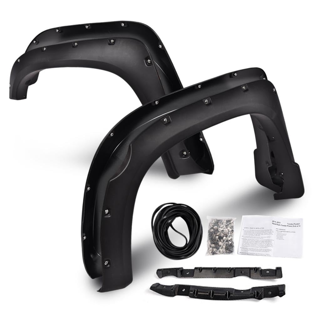 G-PLUS 4PCS Fender Flares Compatible with Toyota Tundra 2014-2020 66.7" / 78.7" / 97.6" Bed Length Wheel Cover Protector Vent Trim, Textured Riveted Pocket