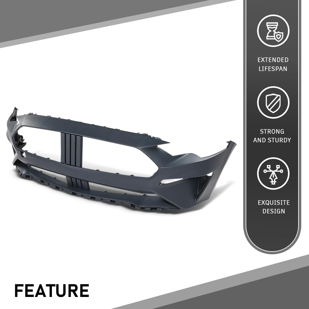 G-PLUS Front Bumper Cover Fascia Compatible with Ford Mustang 2018 2019, JR3Z17D957DAPTM, FO1000746, Primed Black