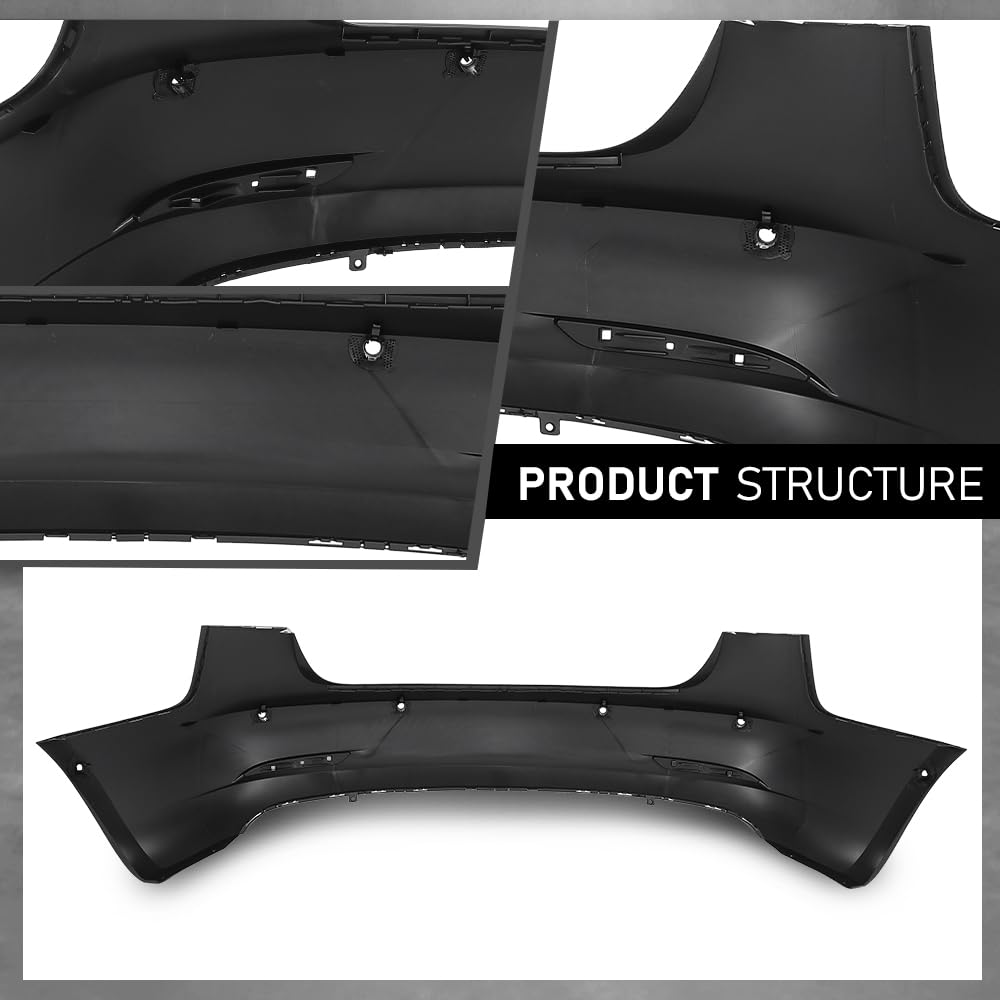 G-PLUS Rear Bumper Cover Compatible with Tesla Model 3 2017 2018 2019 2020 2021 2022 w/Sensor Holes, 1108905S0A, TA1100100, Black