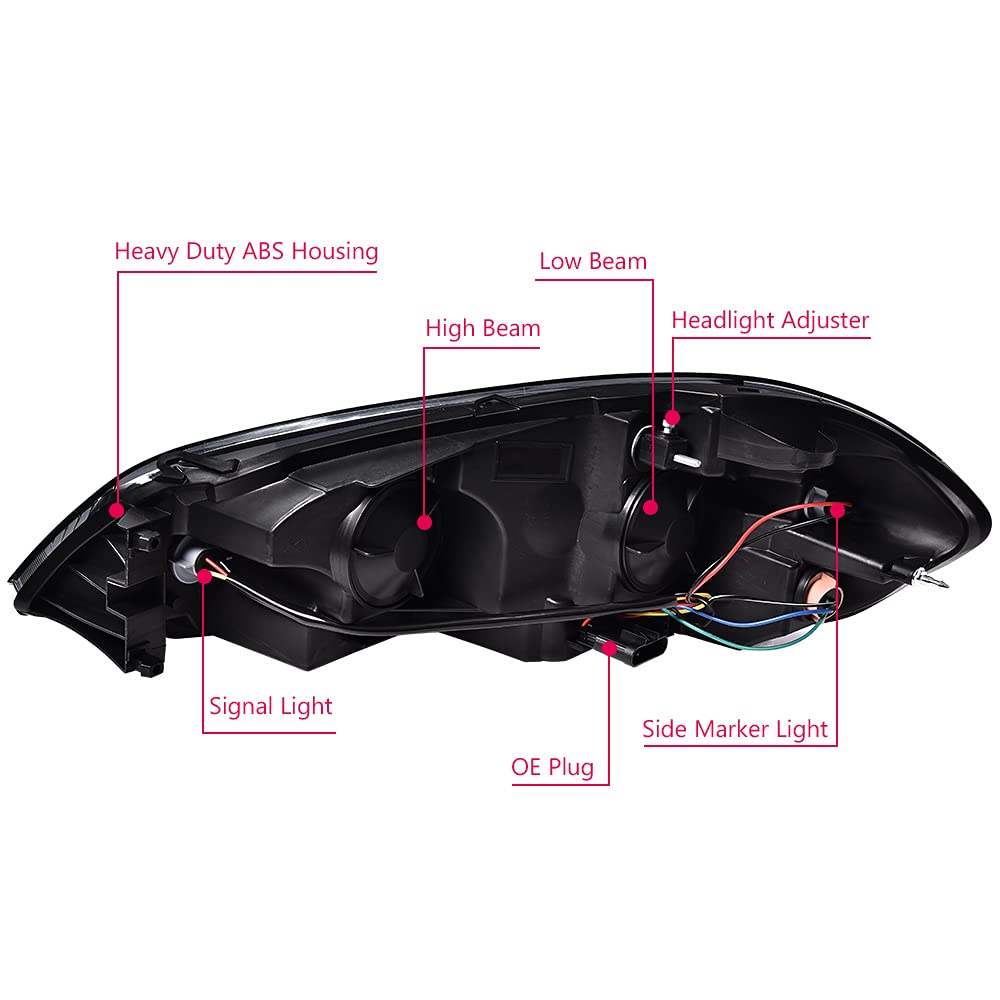 G-PLUS Headlights Assembly, Fit 2006-2007 Chevy Monte Carlo/2006-2013 Chevy Impala/2014-2016 Chevy Impala Limited Bumper Headlamps, Smoky Lens Black Housing Clear Reflector,faros delanteros