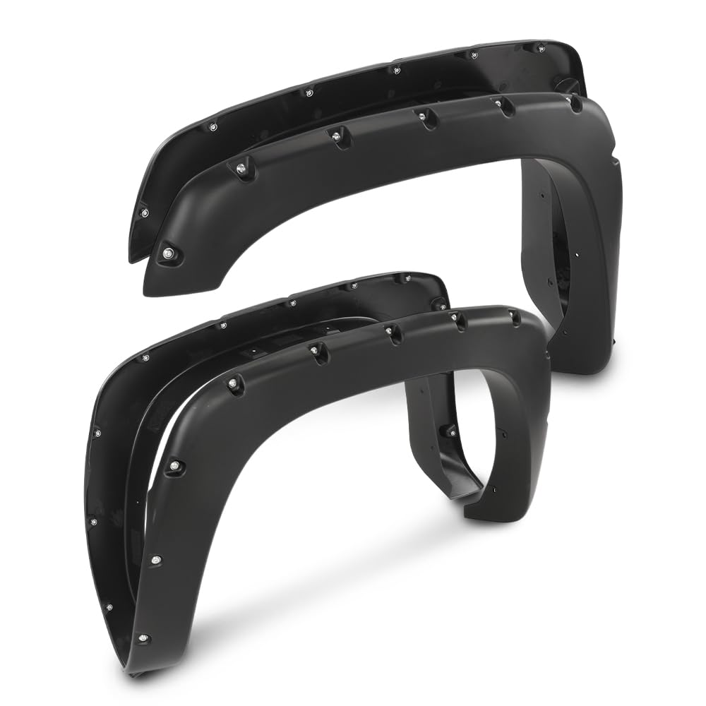 G-PLUS Fender Flares, Compatible with 1999-2006 Chevy Silverado/1999-2006 GMC Sierra (Incl. 2007 Classic Models/Not fit Dually & Step-side models), Smooth Rivet Wheel Protector Vent Trim 4pcs