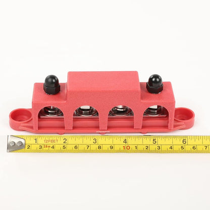 G-PLUS 4 Post Busbar Power Distribution Block with Cover,Busbar Power Battery Terminal Distribution Block 5/16" Posts 12V 250A, 4 Post Power Distribution Block Bus Bar Red