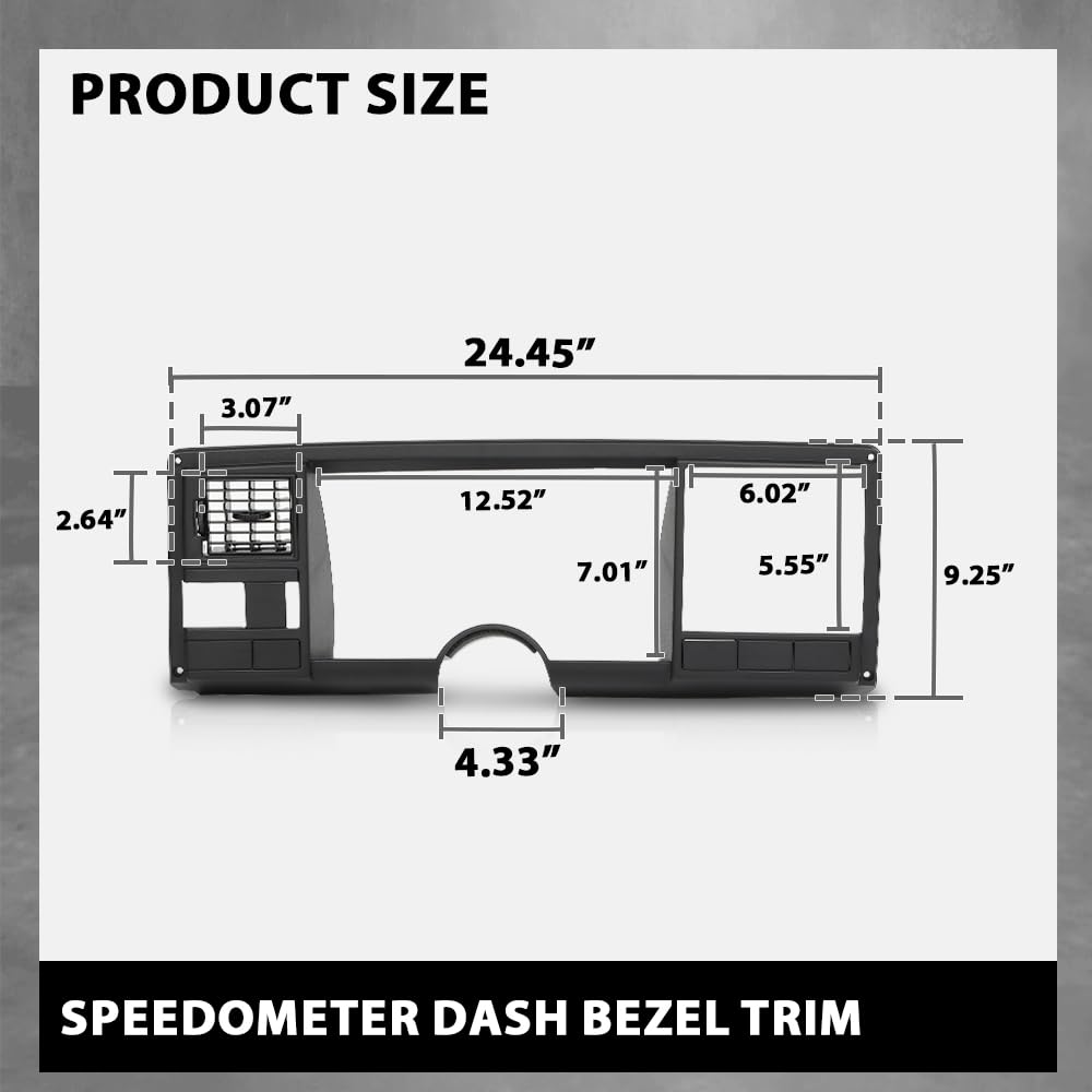 G-PLUS Speedometer Dash Bezel Tirm Panel Compatible with Chevy Silverado GMC Sierra Truck 1988 1989 1990 1991 1992 1993 1994 (Black ABS Plastic)