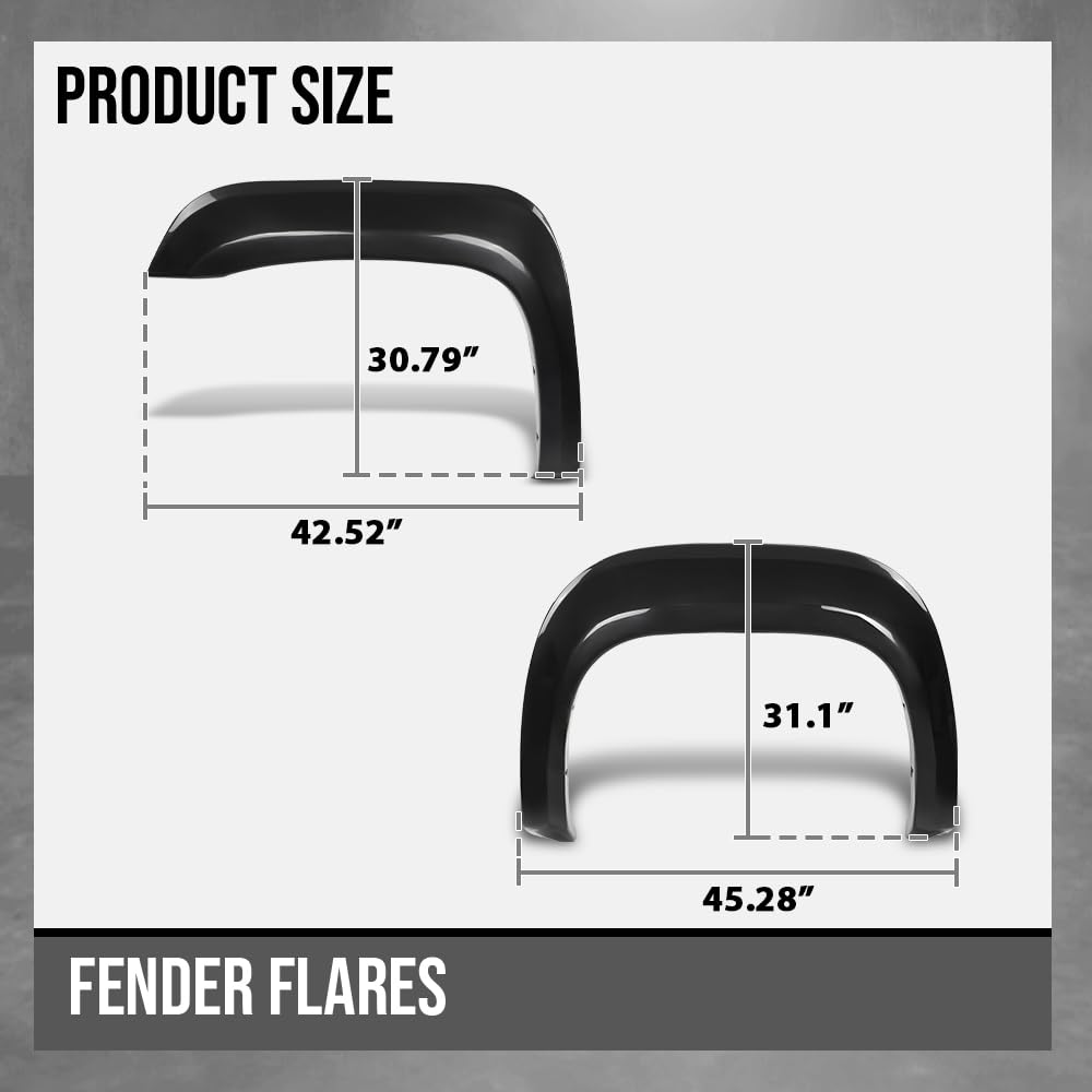 G-PLUS Fender Flares Compatible with GMC Sierra 1500 2007 2008 2009 2010 2011 2012 2013, Only Fit Short Bed 69.3" Fleetside Factory Style Smooth Black