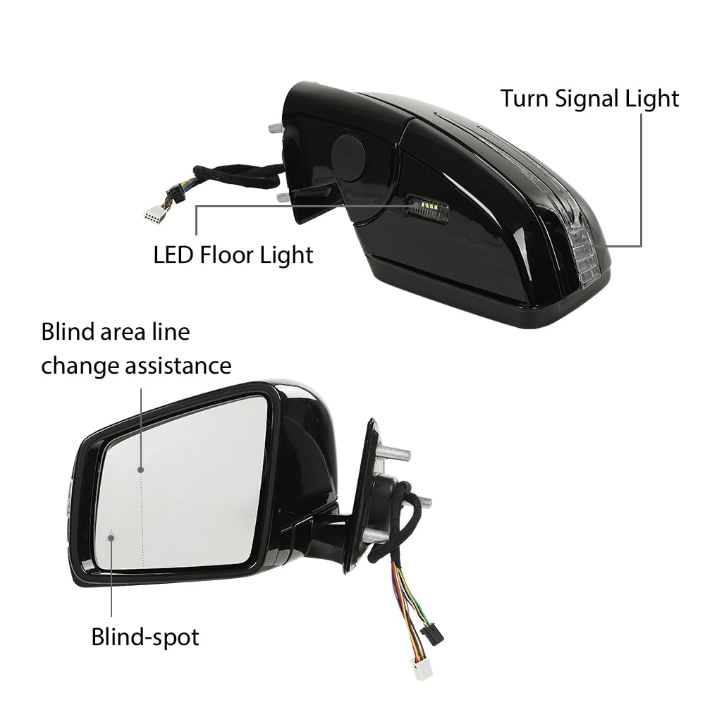 G-PLUS Rear View Side Mirror w/Blind Spot Driver and Passenger Side Compatible with Benz M GL Class ML63 ML350 ML300 ML500 W164 X164 GL350 GL450 GL550 2005-2011 1648105193 1648104693 Black
