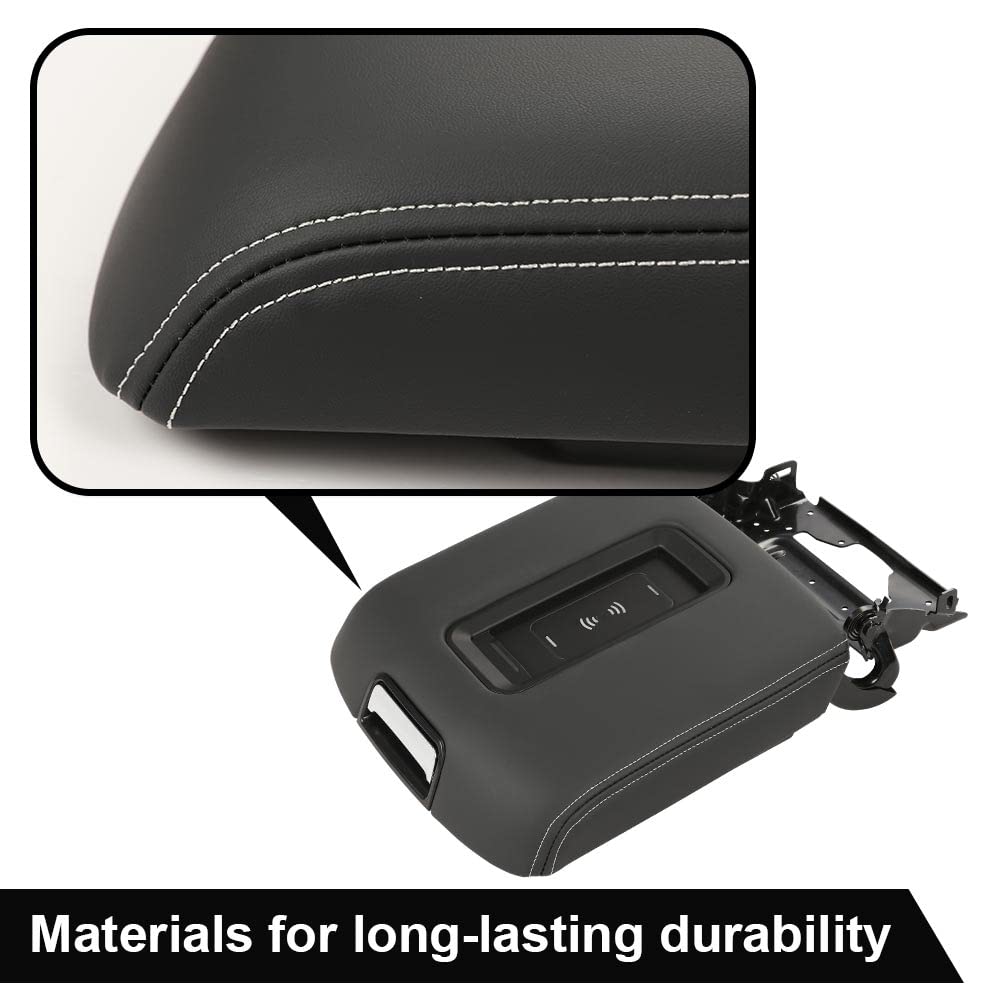 G-PLUS Center Console Armrest Lid w/Wireless Charger Compatible with Chevy Tahoe Suburban 2015-2019, Fit GMC Yukon/Yukon XL Center 2015-2019 Console Armrest Lid, 0227083AA L0227083AA, Black